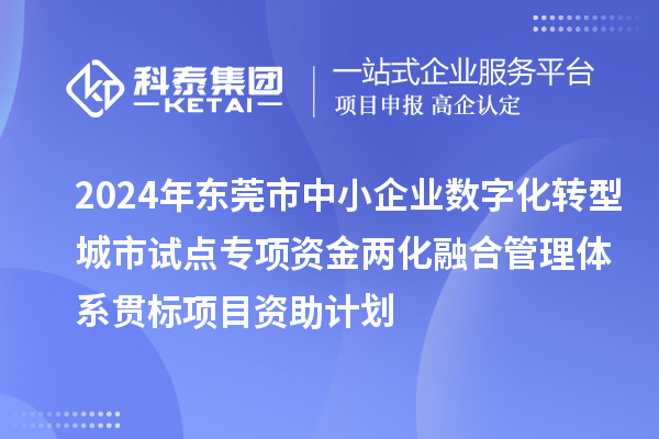 2024年東莞市中小企業(yè)數(shù)字化轉(zhuǎn)型城市試點專項資金兩化融合管理體系貫標項目資助計劃