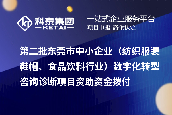 第二批東莞市中小企業(yè)（紡織服裝鞋帽、食品飲料行業(yè)）數(shù)字化轉(zhuǎn)型咨詢診斷項目資助資金撥付