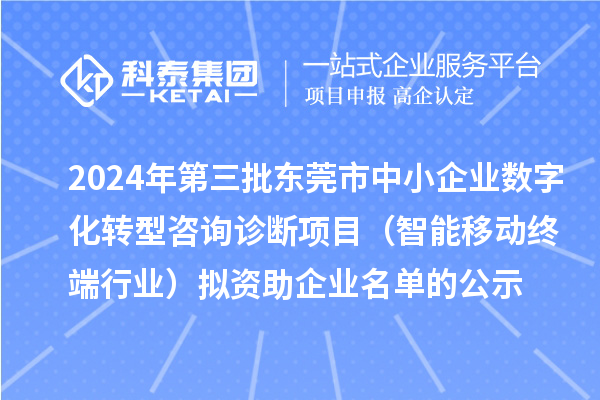 2024年第三批東莞市中小企業(yè)數(shù)字化轉(zhuǎn)型咨詢診斷項目（智能移動終端行業(yè)）擬資助企業(yè)名單的公示