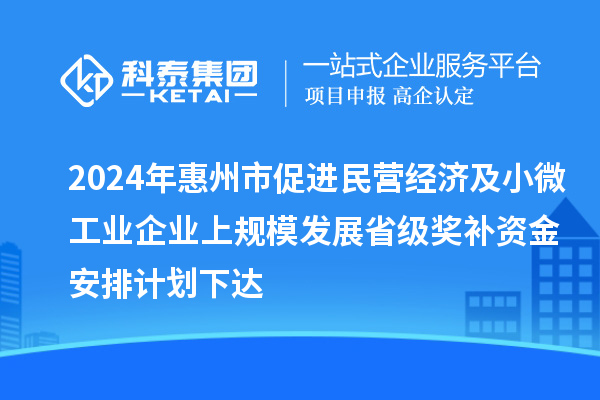 2024年惠州市促進(jìn)民營(yíng)經(jīng)濟(jì)及小微工業(yè)企業(yè)上規(guī)模發(fā)展省級(jí)獎(jiǎng)補(bǔ)資金安排計(jì)劃下達(dá)