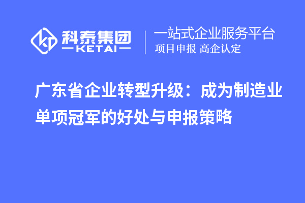 廣東省企業(yè)轉(zhuǎn)型升級：成為制造業(yè)單項冠軍的好處與申報策略