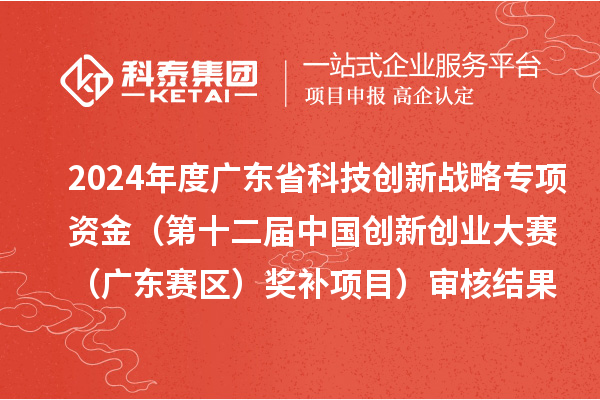 2024年度廣東省科技創(chuàng)新戰(zhàn)略專項資金（第十二屆中國創(chuàng)新創(chuàng)業(yè)大賽（廣東賽區(qū)）獎補項目）審核結(jié)果的公示