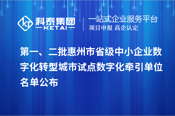 第一、二批惠州市省級中小企業(yè)數(shù)字化轉(zhuǎn)型城市試點數(shù)字化牽引單位名單公布