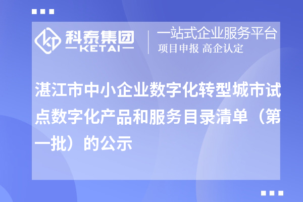 湛江市中小企業(yè)數(shù)字化轉型城市試點數(shù)字化產品和服務目錄清單（第一批）的公示