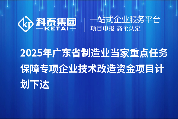 2025年廣東省制造業(yè)當(dāng)家重點(diǎn)任務(wù)保障專項(xiàng)企業(yè)技術(shù)改造資金項(xiàng)目計(jì)劃下達(dá)