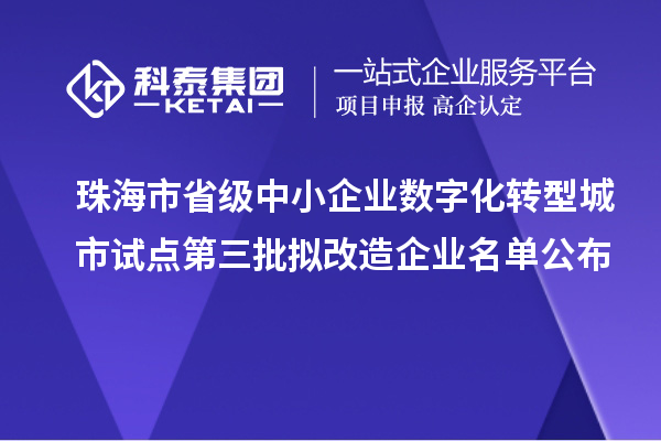 珠海市省級中小企業(yè)數(shù)字化轉型城市試點第三批擬改造企業(yè)名單公布