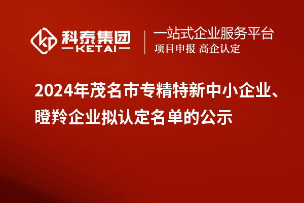 2024年茂名市專精特新中小企業(yè)、瞪羚企業(yè)擬認定名單的公示